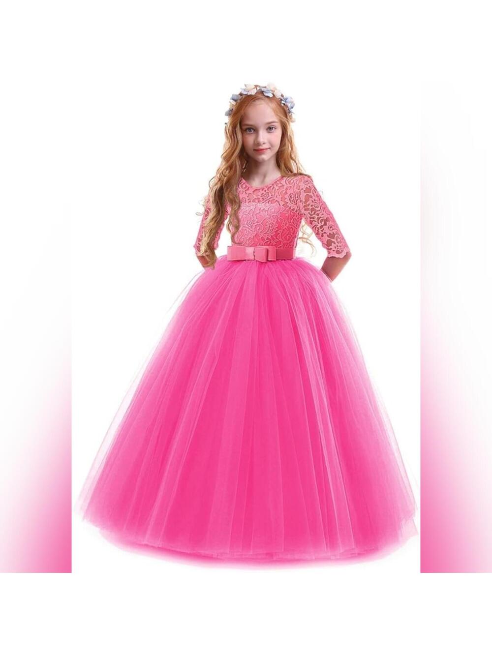 NWOT IBTOM CASTLE Girls Flower Vintage Floral Lace Elegant Gown Dress, 170 (14)
